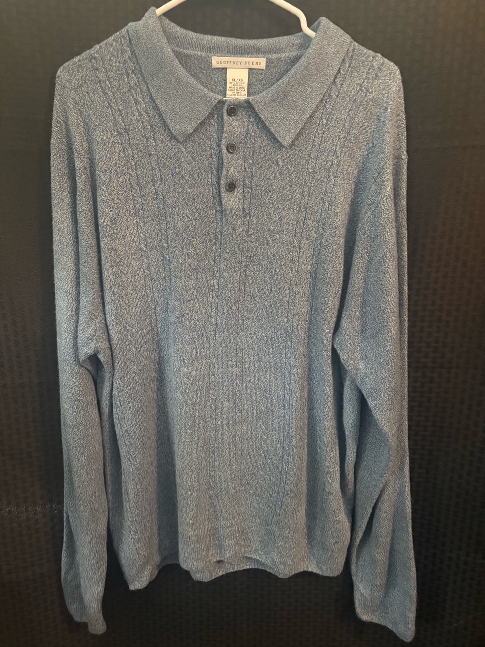 Geoffrey Beene Men's Light Blue V-Neck Knit Polo Sweater